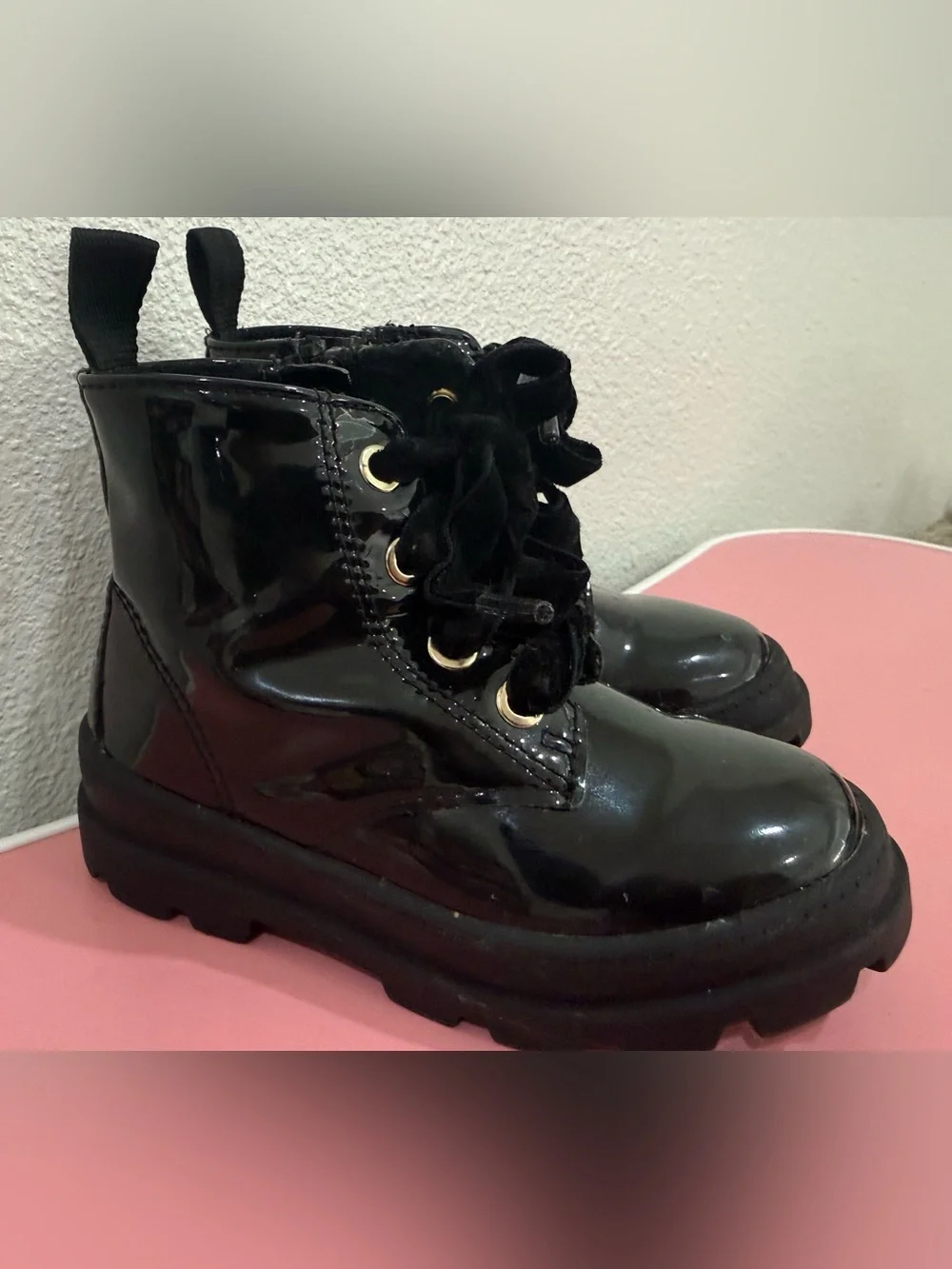 H&M Kids Black Patent Lace-Up Ankle Boots